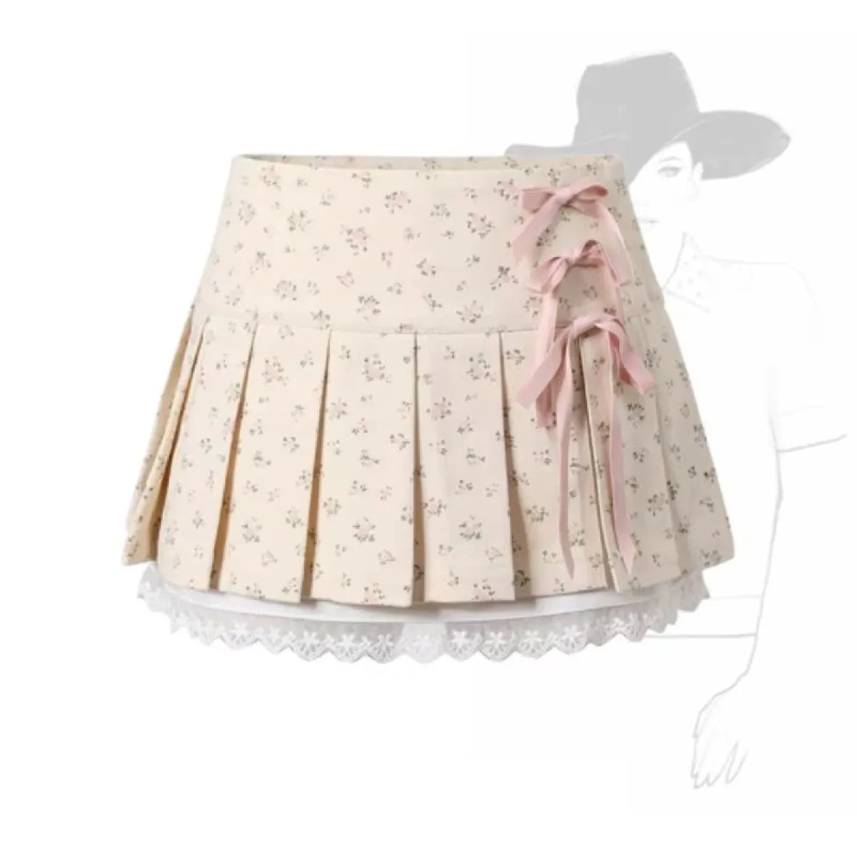 Pleated Lace Trim Mini Skirt – Kawaii Y2K Sweet Harajuku