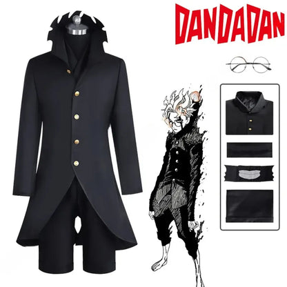 Dandadan Ken Takakura Okarun Cosplay – Black Uniform with Wig &amp; Glasses