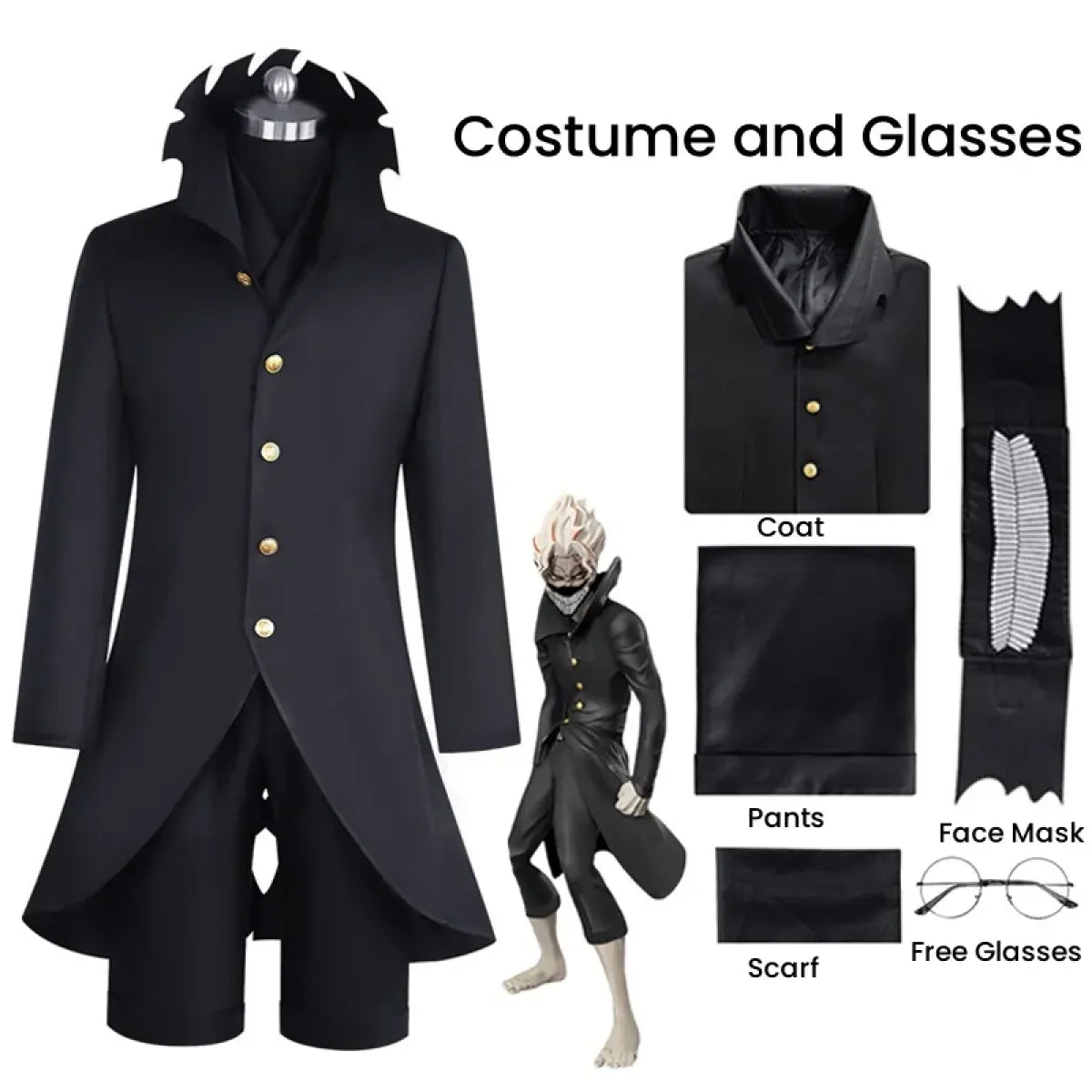 Dandadan Ken Takakura Okarun Cosplay – Black Uniform with Wig &amp; Glasses