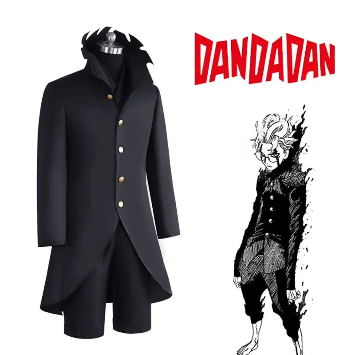 Dandadan Ken Takakura Okarun Cosplay – Black Uniform with Wig &amp; Glasses