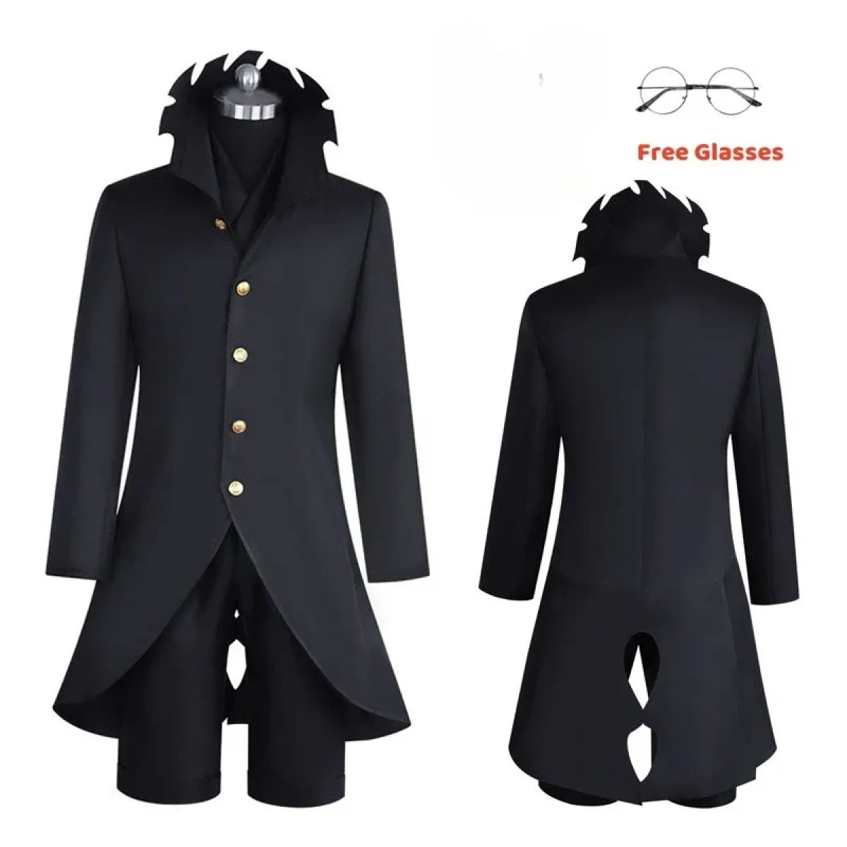Dandadan Ken Takakura Okarun Cosplay – Black Uniform with Wig &amp; Glasses