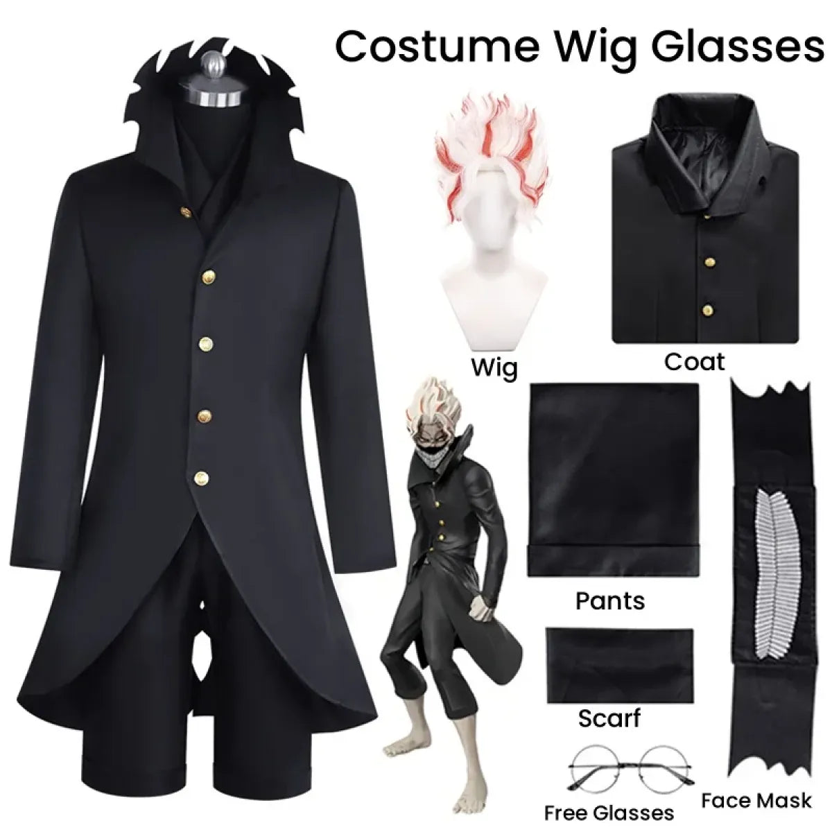 Dandadan Ken Takakura Okarun Cosplay – Black Uniform with Wig &amp; Glasses
