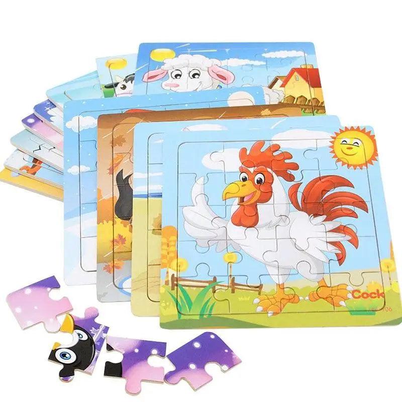 Kids Puzzle Toy Animals and Vehicle Wooden Puzzles Jigsaw Baby Educational Learning Toys for Children Gift