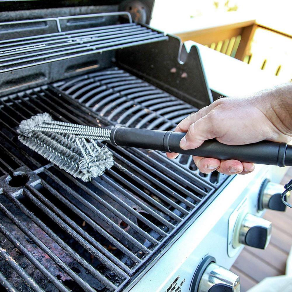 Kitchen Accessories BBQ Grill Brush and Scraper Barbecue Kit Cleaning Brush Stainless Steel Tools Wire Bristles Triangle BBQ Grill Cleaning Brush for Weber Gas Charcoal Porcelain Cast Iron &amp; All Grilling Grates Accessories