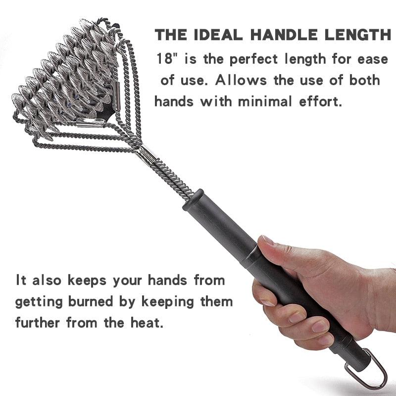 Kitchen Accessories BBQ Grill Brush and Scraper Barbecue Kit Cleaning Brush Stainless Steel Tools Wire Bristles Triangle BBQ Grill Cleaning Brush for Weber Gas Charcoal Porcelain Cast Iron &amp; All Grilling Grates Accessories