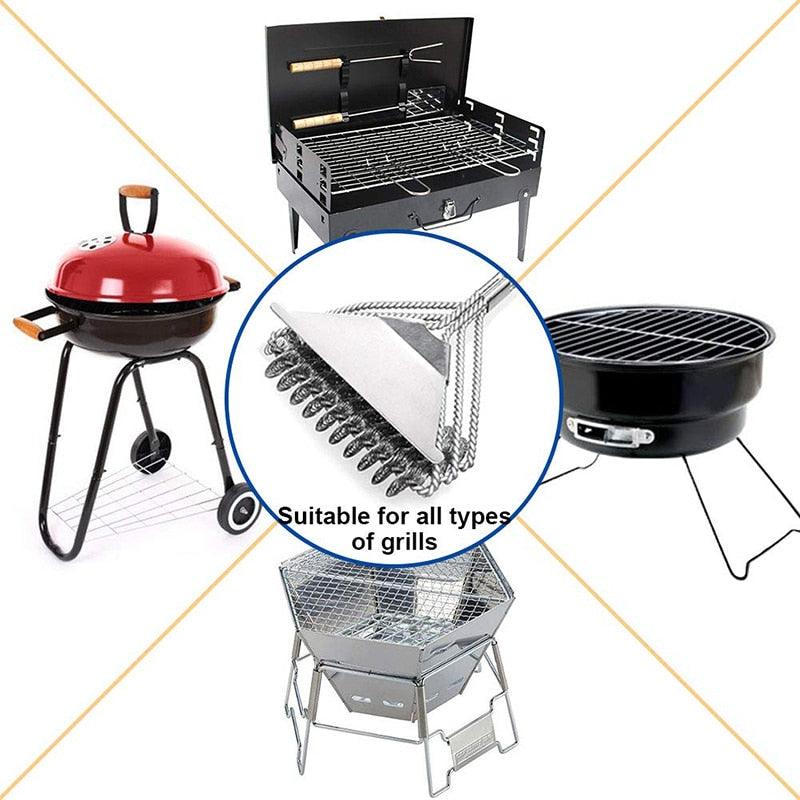 Kitchen Accessories BBQ Grill Brush and Scraper Barbecue Kit Cleaning Brush Stainless Steel Tools Wire Bristles Triangle BBQ Grill Cleaning Brush for Weber Gas Charcoal Porcelain Cast Iron &amp; All Grilling Grates Accessories