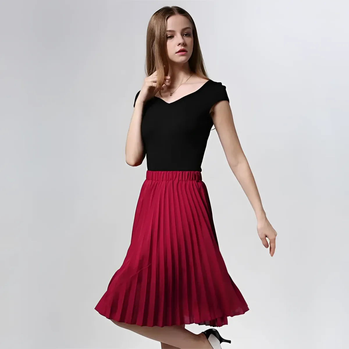 Knife-Pleated Chiffon Skirt