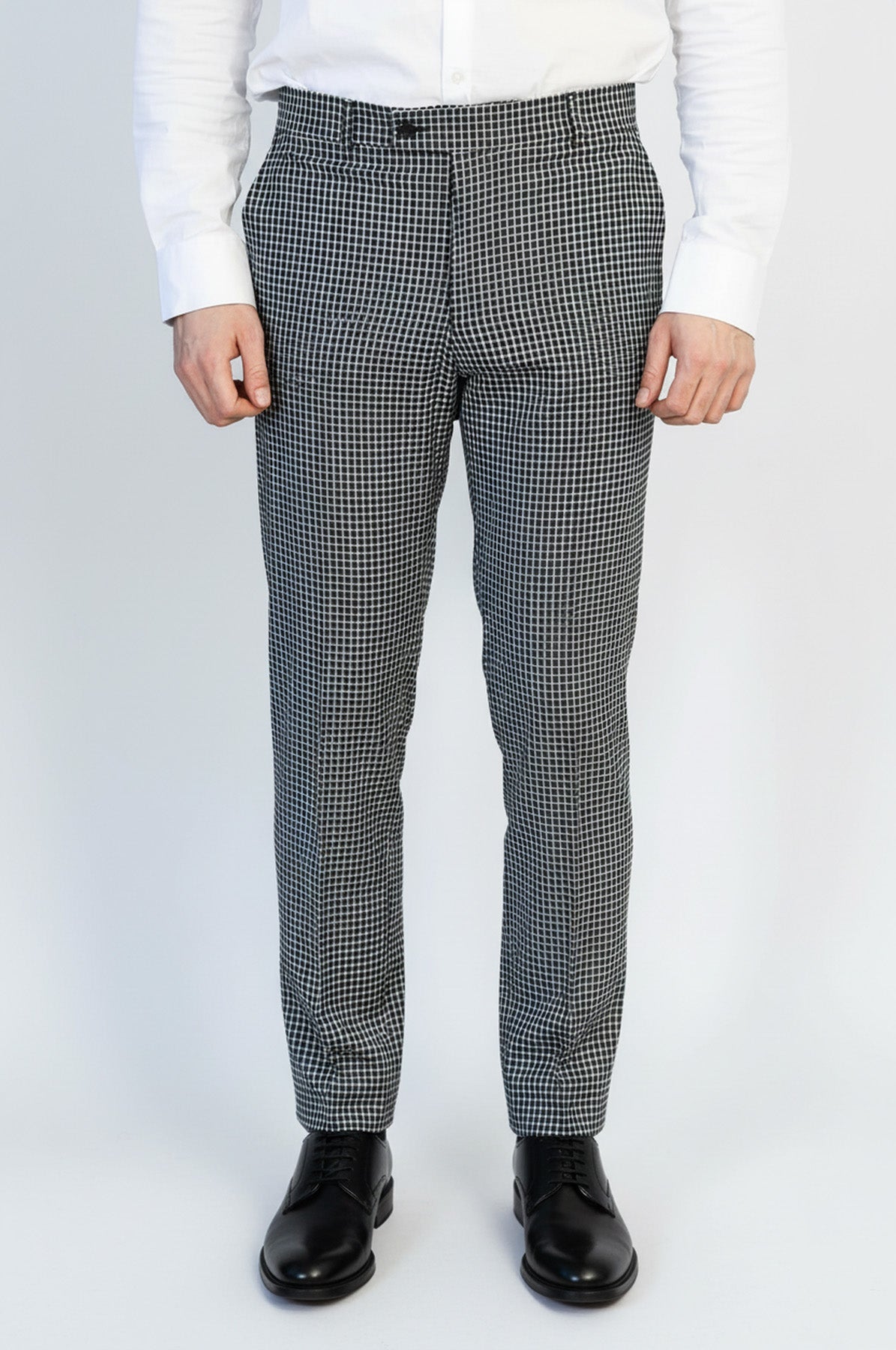 Black &amp; White Checkered Fabric Trousers – Wessi
