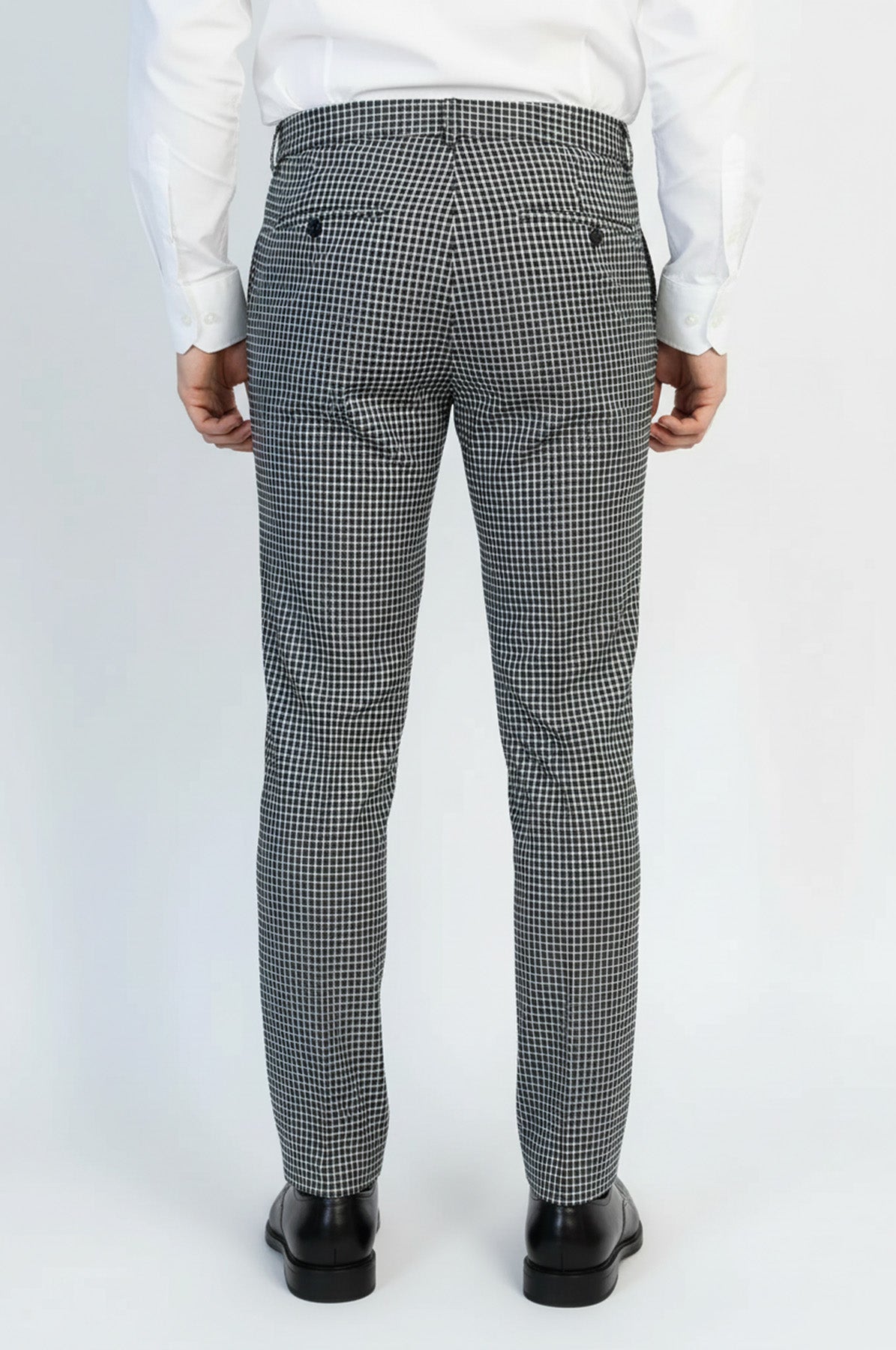 Black &amp; White Checkered Fabric Trousers – Wessi