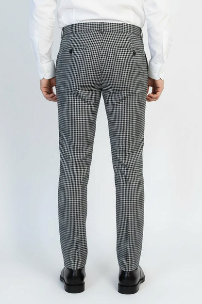 Black &amp; White Checkered Fabric Trousers – Wessi