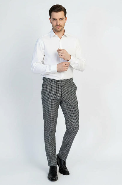 Black &amp; White Checkered Fabric Trousers – Wessi