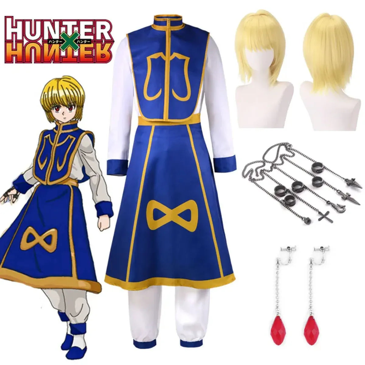 Kurapika Cosplay Costume – Hunter x Hunter Outfit with Wig &amp; Chains