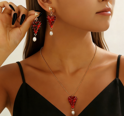 Palace Sheer Tassel Heart &amp; Strawberry Earring Set