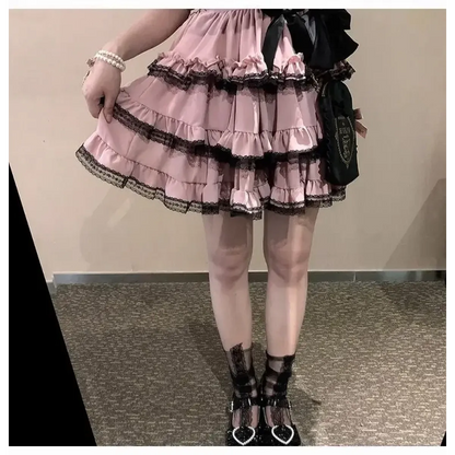 Lace Mini Cake Lolita Skirt – High Waist Ruffle Bow Detail