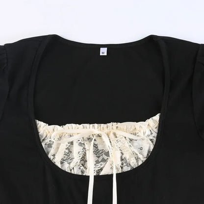 Lace Trim Crop Top: Sweet Square Neck Harajuku Tee