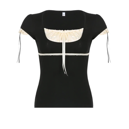 Lace Trim Crop Top: Sweet Square Neck Harajuku Tee