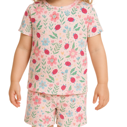 Ladybug Flower Garden Summer Pajama Set