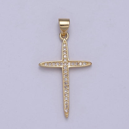 Large 14k Gold Filled CZ Micro Pave Gold Cross Shape Pendant, Gold Cross Charms H-398