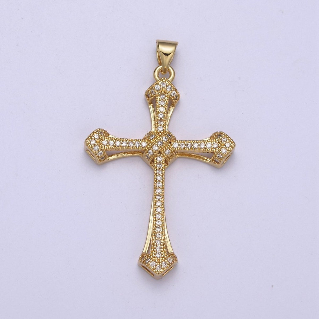 Large Gold CZ Micro Pave Cross Pendant, Cubic Zirconia Charm Micro Pave Jewelry Findings H-325