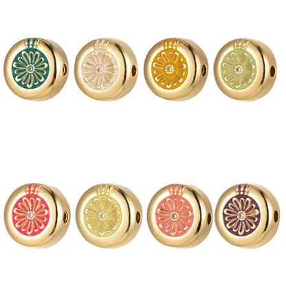 Large Hole Round Daisy Charm for Necklace Pendant Pave Beads, Flower Big Hole Spacer Beads, Large Hole Spacer Dangle Charm B-531 to B-538