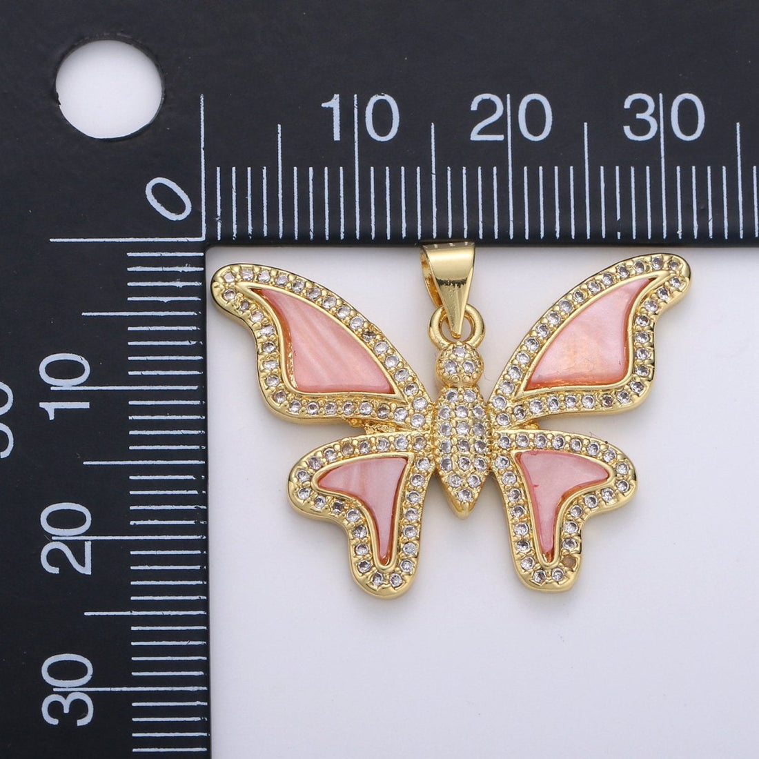 Large Mariposa Butterfly Charm Pink Pearl Butterfly Charm Acrylic Pendant for Necklace Component Real Gold Plated Tarnish Free I-872