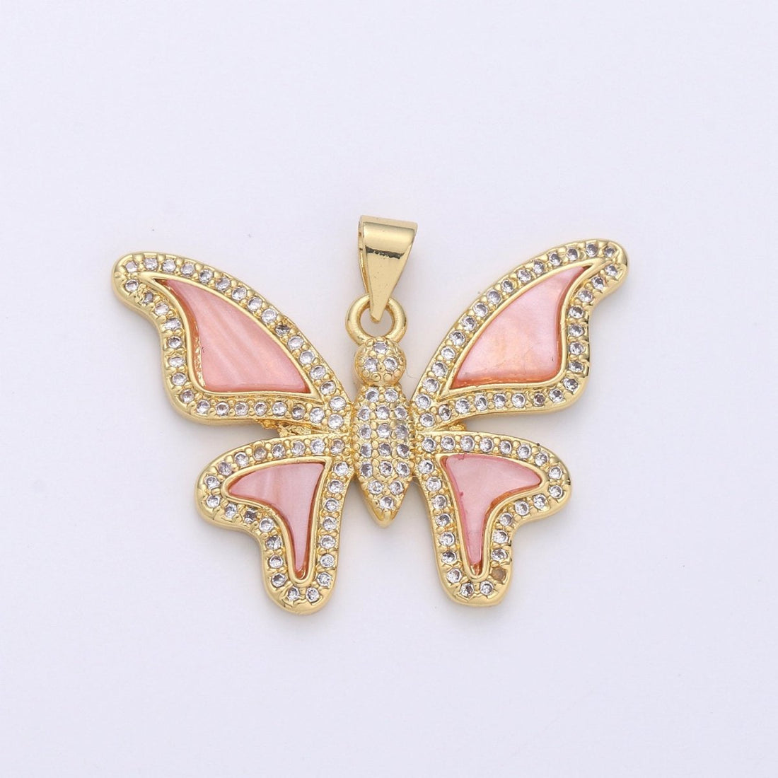 Large Mariposa Butterfly Charm Pink Pearl Butterfly Charm Acrylic Pendant for Necklace Component Real Gold Plated Tarnish Free I-872