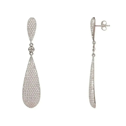 Coco Long Drop Earrings | Silver Zirconia Elegant Dangles - Femstylo