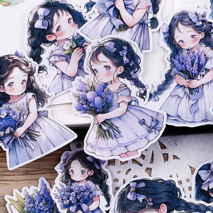 22Pcs Lavender Girl Waterproof Stationery Stickers