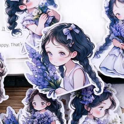 22Pcs Lavender Girl Waterproof Stationery Stickers