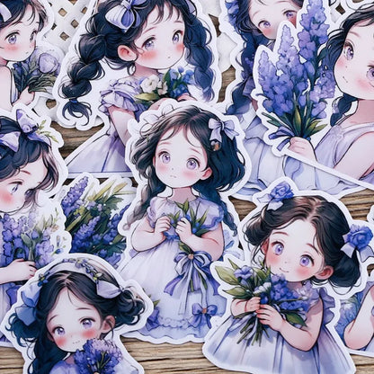 22Pcs Lavender Girl Waterproof Stationery Stickers