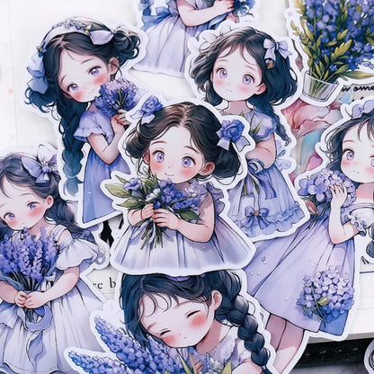 22Pcs Lavender Girl Waterproof Stationery Stickers
