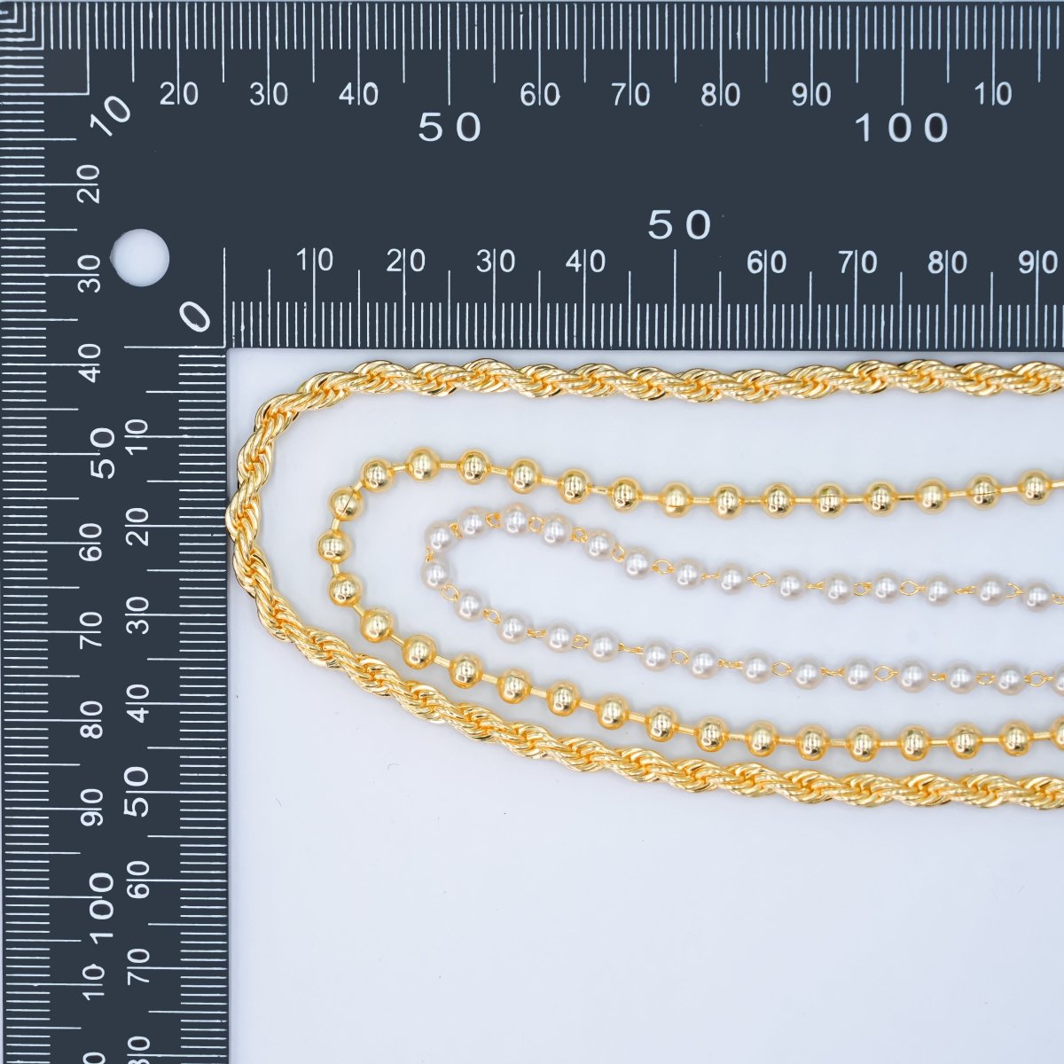 Layer Gold &amp; Pearl Beaded Chain Necklace 24K Gold Filled Rope Chain Mixed Chain Style WA-2858