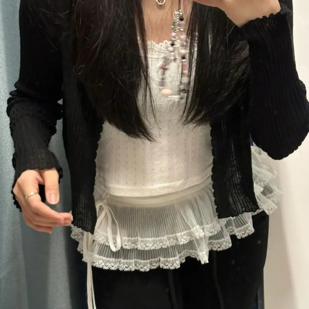 Layered Lace Mini Skirt – Y2K E-Girl High Waist Ruched Hem