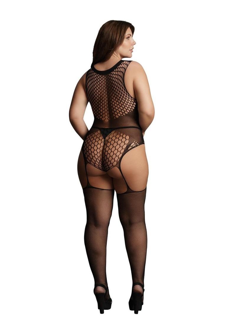 Le Desir Contrast Fence Net Comfortable Suspender Bodystocking