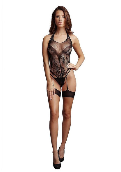 Le Désir Crotchless Rhinestone Halter Teddy