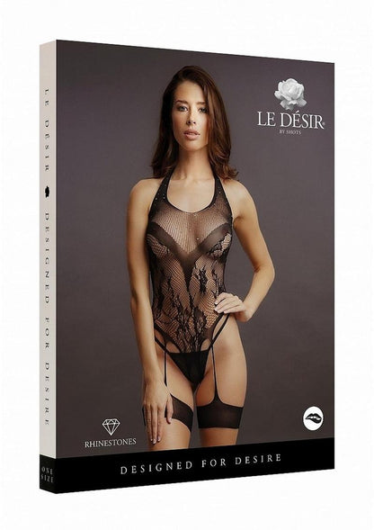 Le Désir Crotchless Rhinestone Halter Teddy