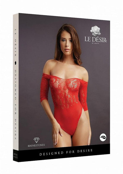Le Désir Crotchless Rhinestone Teddy - Red