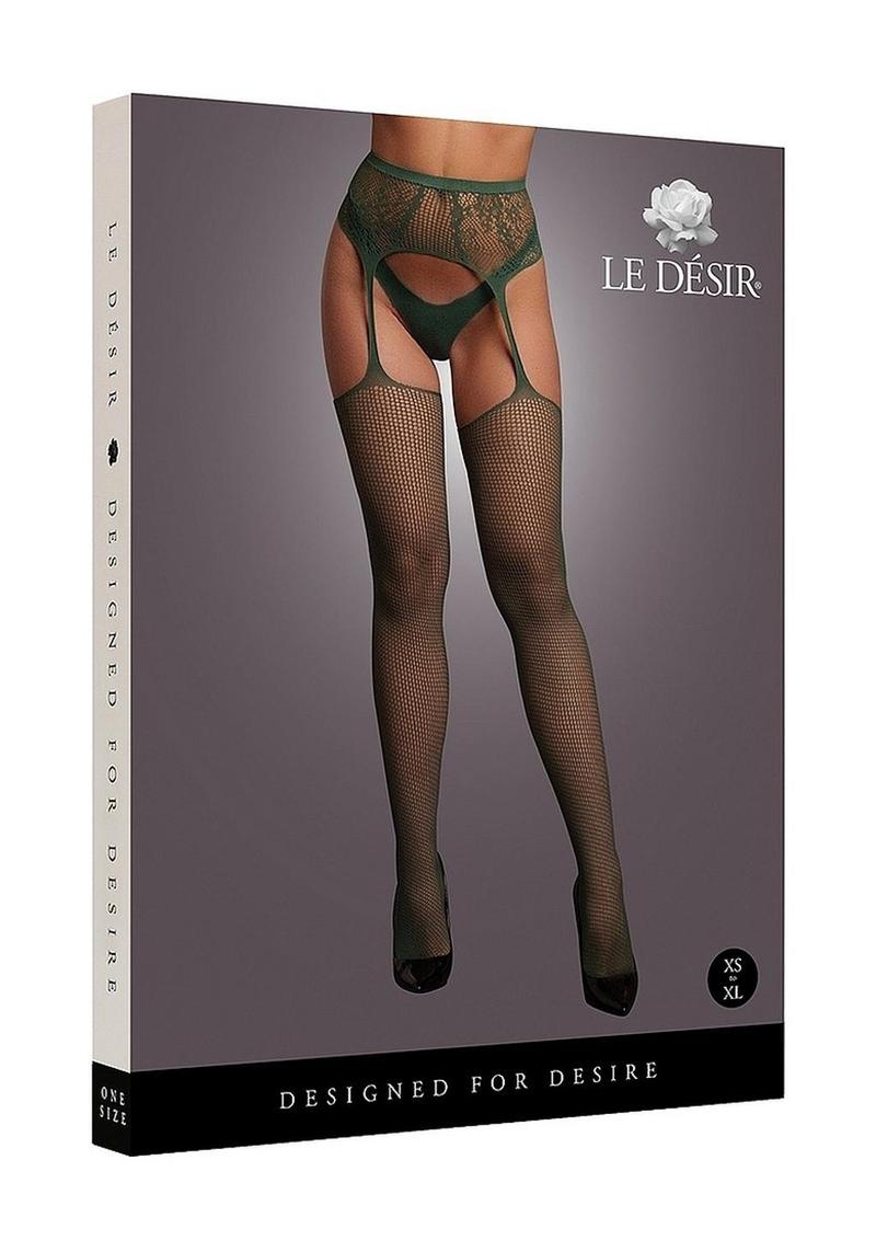 Le Désir Fishnet And Lace Garterbelt Stockings One Size