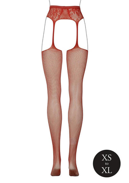 Fishnet And Lace Garterbelt Stockings Glow Orange