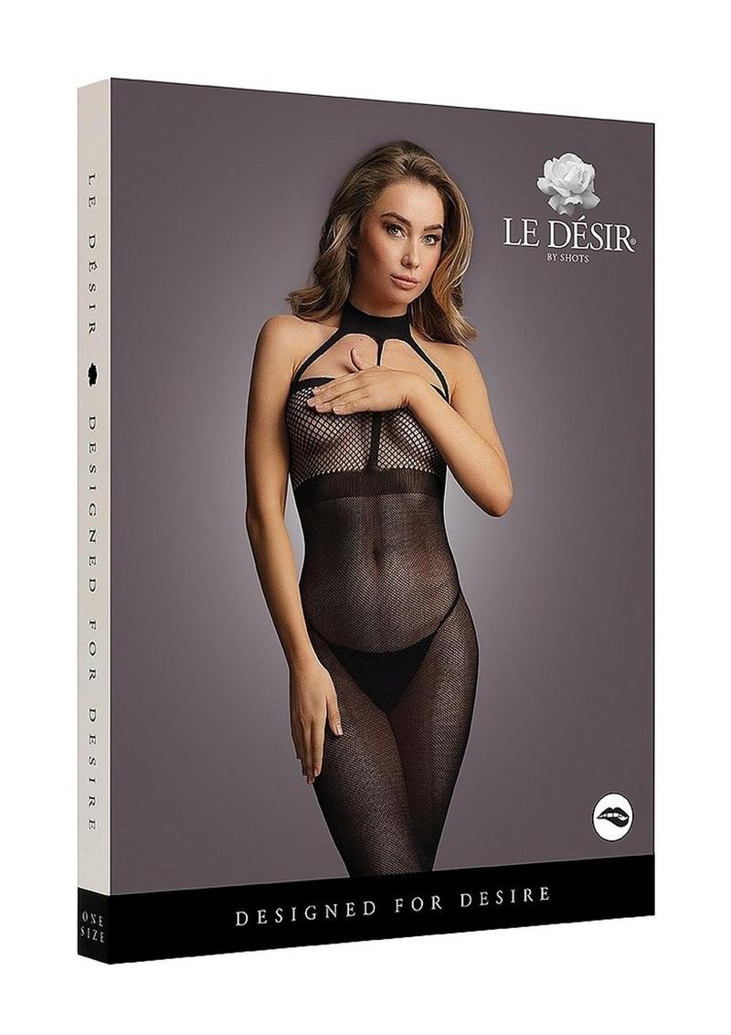 Le Désir High Neck Fishnet Dress With Elegant Sheer Lingerie