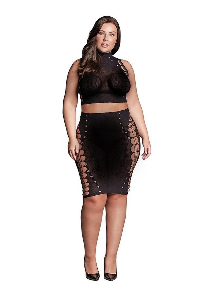 Le Désir Shade Kala Two-Piece Turtleneck Crop Top And Skirt Set