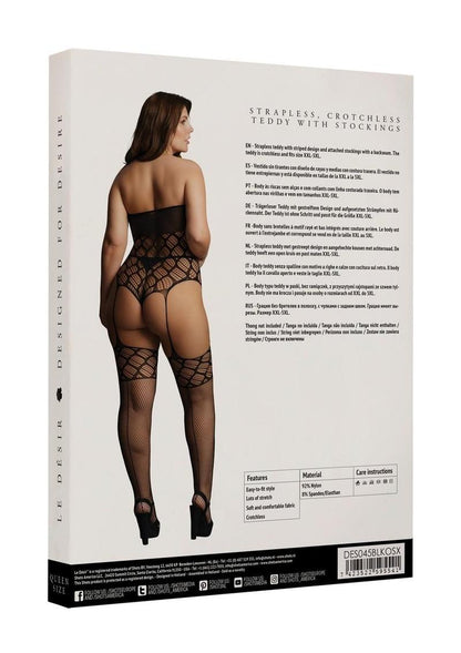 Le Désir Strapless Crotchless Teddy with Stockings