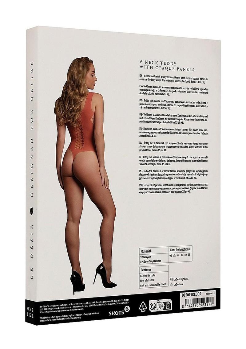 Le Désir V-neck Teddy with Opaque Panels - One Size