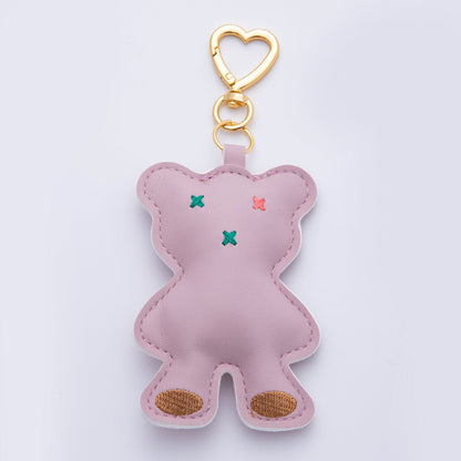 18K Gold Filled Light Brown, Black, Dark Brown, Pink Bear Leather Plush Bag Charm Keychain Heart Key Ring Accessories | WB-00042 ~ WB-00045