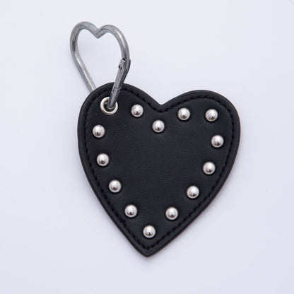 White, Black, Purple, Orange, Brown, Pink, Green Heart Stud Leather Bag Charm Keychain Accessories | WB-00088 ~ WB-00094