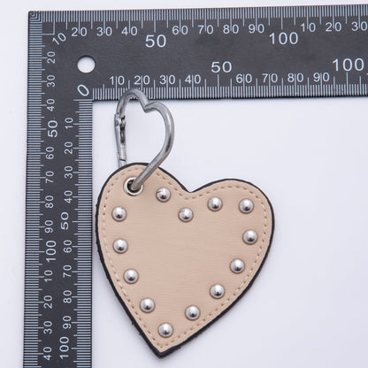 White, Black, Purple, Orange, Brown, Pink, Green Heart Stud Leather Bag Charm Keychain Accessories | WB-00088 ~ WB-00094