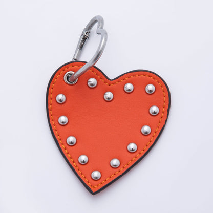 White, Black, Purple, Orange, Brown, Pink, Green Heart Stud Leather Bag Charm Keychain Accessories | WB-00088 ~ WB-00094