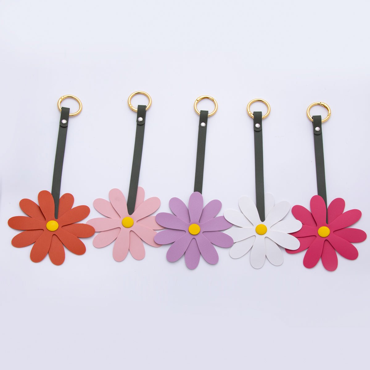 Leather Sun Flower Keyring Purse Bag Backpack Charm Flower Accessory WB-00012