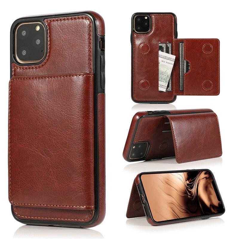 Leather Wallet Case For iPhone 11 Pro Max XS Max XR X 8 7 6S 6Plus 5 5S With Stand Card Pocket Case Cover Shockproof Texture PU Leather  Wallet Cover