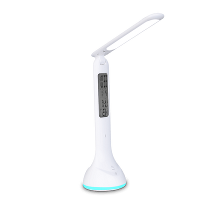 LED Desk Lamp Foldable Dimmable Touch Rechargeable Table Lamp with Calendar Temperature Alarm Clock Decorative Table Lamp Cute Study Lamps for Bedroom Décor